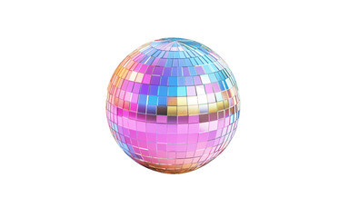 Colorful disco ball rotating and reflecting light on transparent background