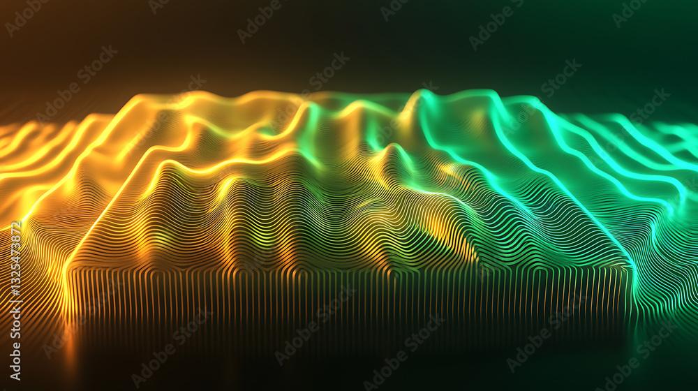 Poster dynamic waveforms in vibrant colors digital art abstract environment futuristic perspective visual c