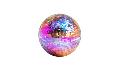 Colorful disco ball rotating and reflecting light on transparent background