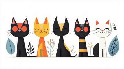 Playful cartoon cats in a lively composition digital art colorful background whimsical style