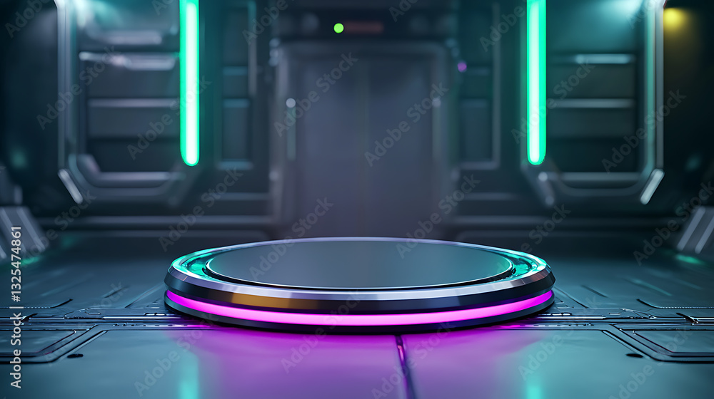 Poster futuristic action scene virtual arena 3d render high-tech environment dynamic viewpoint vr concept