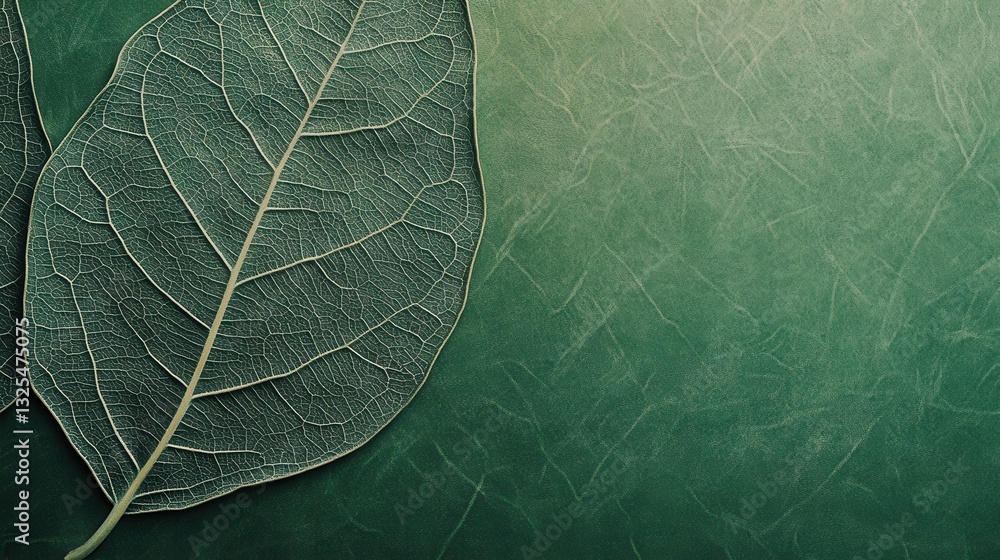 Poster Textured leaf pattern on a green background creates a natural, sustainable look for design projects or eco-friendly branding materials