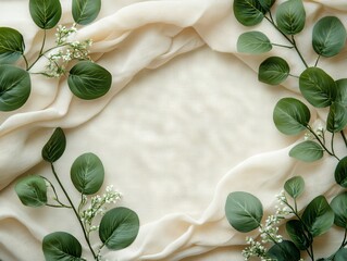 Soft Linen Texture with Greenery Accents