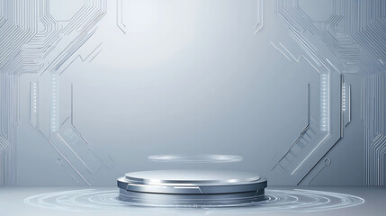 Futuristic display platform modern technology center digital art sleek environment aerial view innovation concept