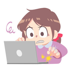 Cute girl typing furiously on laptop  – Online Learning & Education Illustration