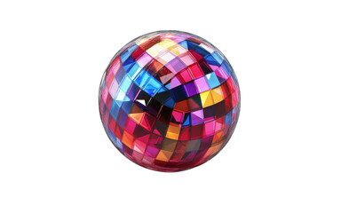 Colorful disco ball rotating and reflecting light on transparent background