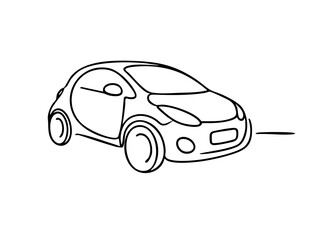 Line art illustration of a simple car on transparent background