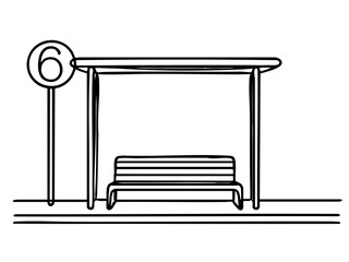 Fototapeta premium Bus stop shelter with bench and route sign on transparent background