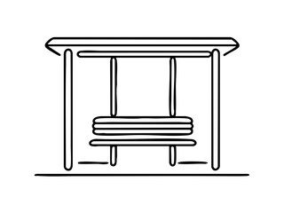 Swing bench under a shelter in a minimalist style on transparent background