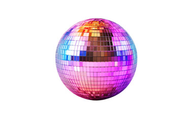 Colorful disco ball rotating and reflecting light on transparent background