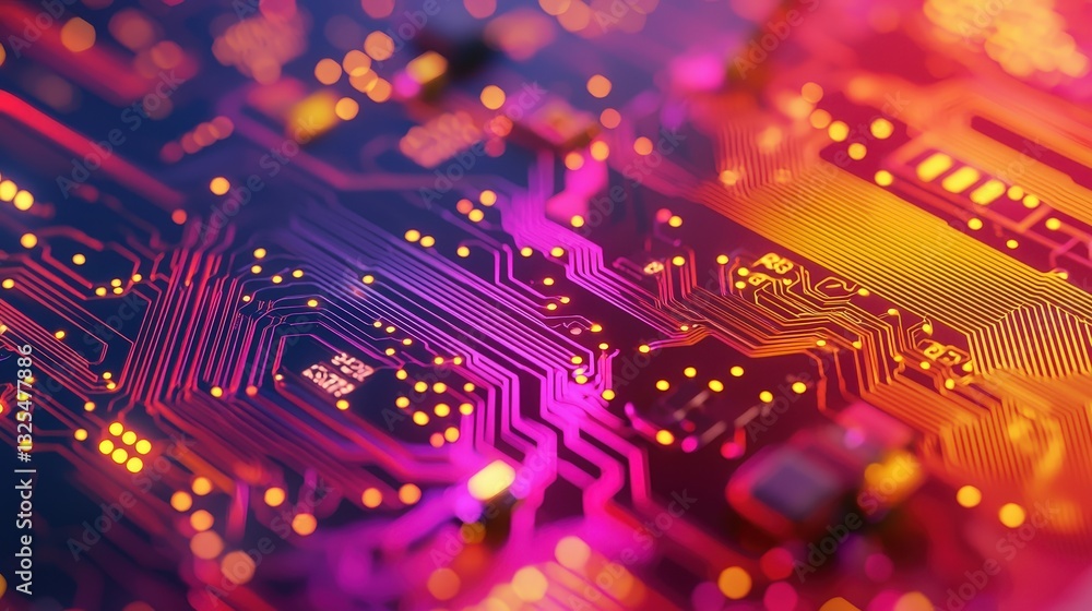 Poster colorful circuit board pattern showcasing vibrant design elements and complex electronic connections