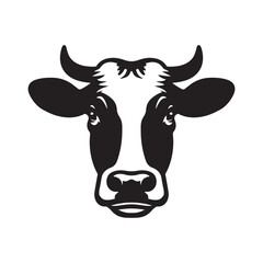 Black and White Cow Head Silhouette front view