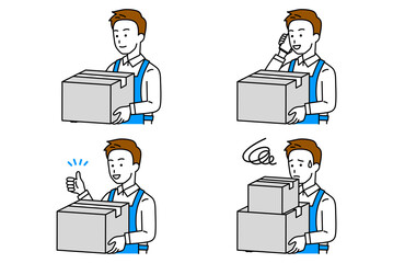 Obraz premium 荷物を運ぶ男性の店員 セット