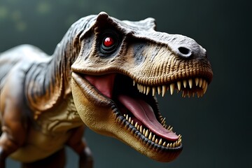Close-up of Tyrannosaurus Rex with Red Eyes and Sharp Teeth