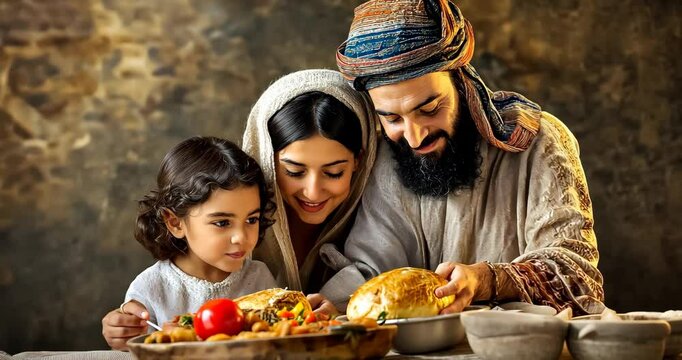 Family Preparing Passover Seder Meal