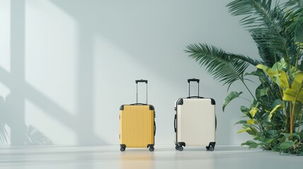 Travel luggage display modern interior product photography minimalist space stylish view
