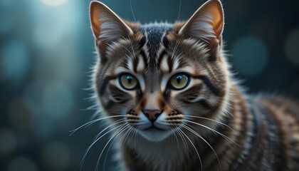 Fototapeta premium Close-up Portrait of a Tabby Cat with Beautiful Green Eyes