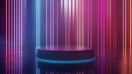 Dynamic light show stage colorful neon environment abstract visuals studio viewpoint modern concept