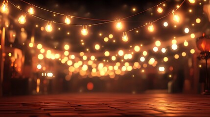 Obraz premium A beautifully lit outdoor scene with string lights creating a warm, inviting atmosphere.