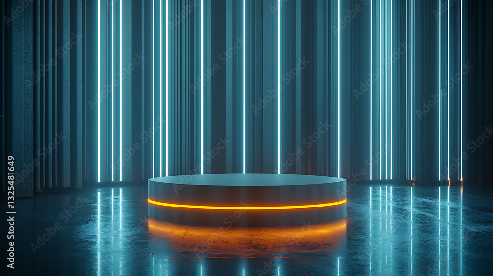 Poster illuminated stage setup for virtual events modern studio 3d render high-tech environment dramatic pe