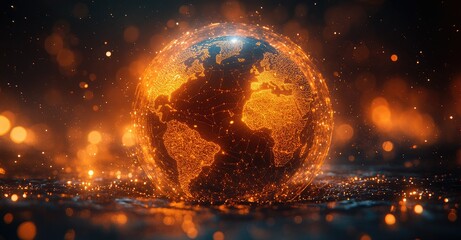 Fototapeta premium Futuristic Digital Connectivity Global Network Graph on Luminous Glass Sphere - Innovative Tech Visualization for Smart Infrastructure and Data Exchange Strategies