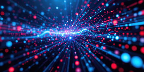 Fototapeta premium Futuristic Digital Data Stream, Abstract Technology Background with Glowing Particles.