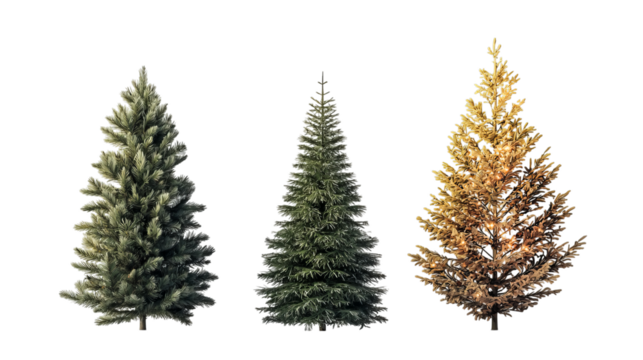 Png of Three vibrant trees showcasing a spectrum of colors and textures, perfect for seasonal decor on transparent background.