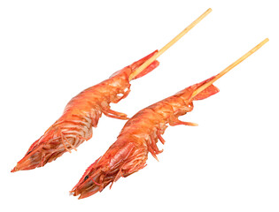 roasted prawn with skewer isolated. grilled shrimp