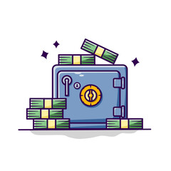 Safe deposit box containing stacks of dollar bills. The concept of cash protection can be used for web icons, elements, infographics on business and finance themes. Vector illustration.