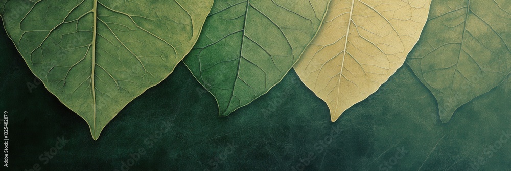 Poster beautiful textured leaf pattern on a green background created with earthy tones for a natural and or