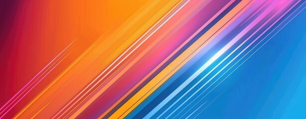 Vibrant abstract background with colorful gradient lines in blue, orange, and purple tones.