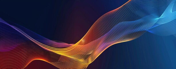 Modern abstract blue and orange gradient background with curved lines and glowing neon effects.