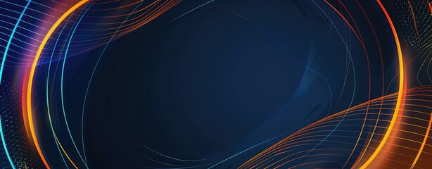 Modern abstract blue and orange gradient background with curved lines and glowing neon effects.