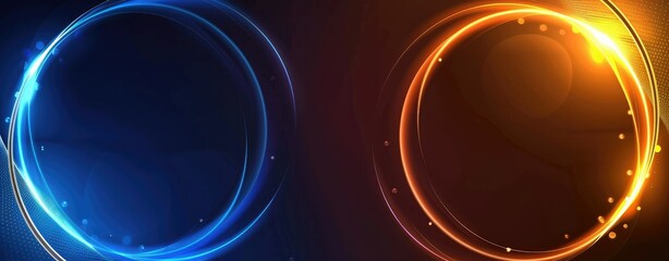 Modern abstract blue and orange gradient background with curved lines and glowing neon effects.