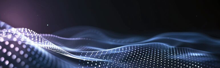 Futuristic abstract black background with dots forming a dynamic wave pattern.
