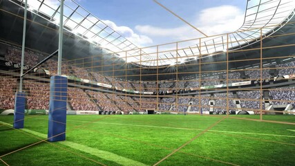 Animation of virtual goal line technology overlay in soccer stadium on green field - Powered by Adobe