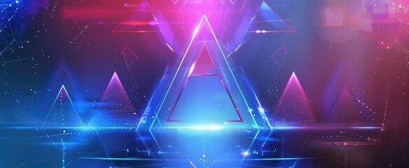 Futuristic abstract blue background with geometric shapes and glowing light lines.