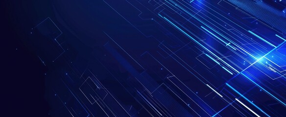 Abstract blue background with geometric shapes and light streaks. Modern technology vector design.