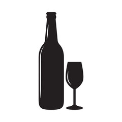 beer bottle and glass flat vector design