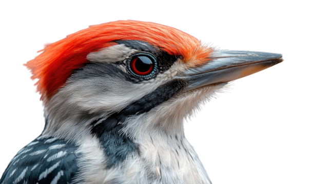 The Vibrant Gaze: A captivating close-up of a woodpecker's expressive face, showcasing its striking red crown and intense eye.