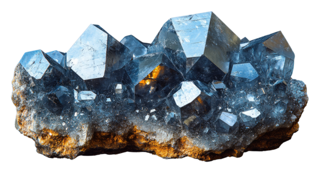 Radiant Crystal Cluster: A captivating cluster of radiant, geometrically formed crystals, shimmering with internal light and structural intricacy.