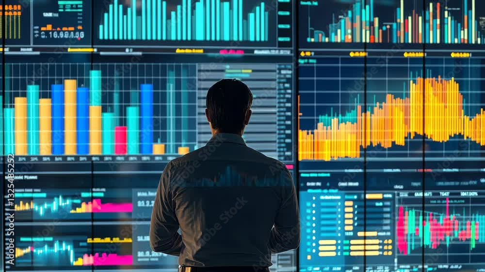 Poster analyzing financial market trends on a dynamic data dashboard