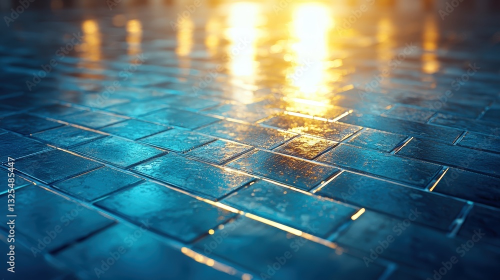 Poster beautiful tiled floor with sunlight streaming through the tiles creating intriguing patterns