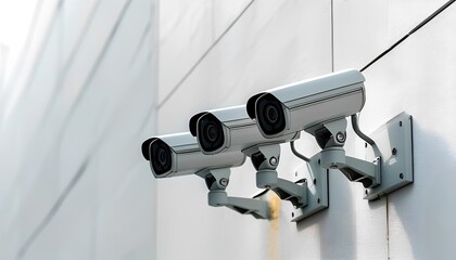 Surveillance cameras monitoring urban area city outskirts photography modern environment close-up view security concept