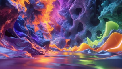 Vibrant Abstract Cave Landscape, Ideal for Futuristic or Fantasy Design