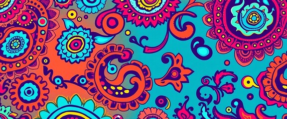 Fototapeta premium Seamless paisley bandana pattern, vibrant colors, intricate design ideal for fabric printing, kerchief, style