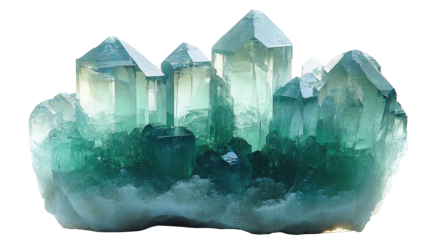 Celestial Gemstone Cluster: A mesmerizing cluster of radiant, crystalline gemstones, showcasing a spectrum of cool blue and green hues, hinting at hidden depths and ethereal beauty.
