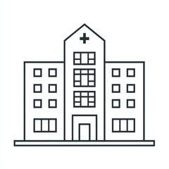 Obraz premium Simple hospital building outline, minimalist design on white.