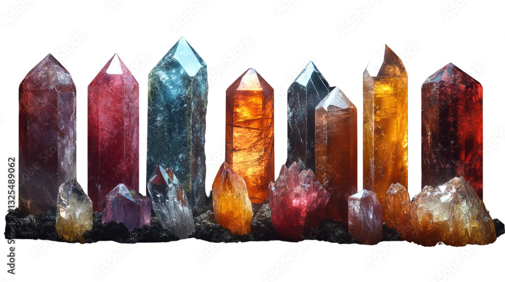 Aufkleber crystalline array: a stunning collection of various crystal formations of different colors, standing