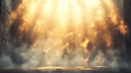 Fototapeta premium Ethereal illumination casts down on a smoky stage-like scene with texture